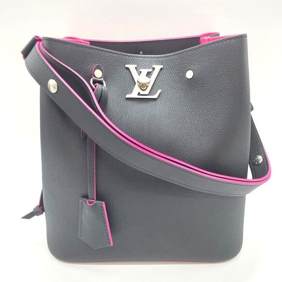 Louis Vuitton LockMe Bucket Noir Fuchsia Leather Shoulder Bag - Picture 1 of 10